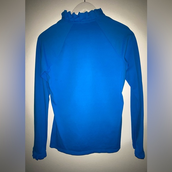Lilly Pulitzer Luxletic Hutton Long Sleeve Ruffled Polo Shirt in Blue Size Small - Picture 7 of 10